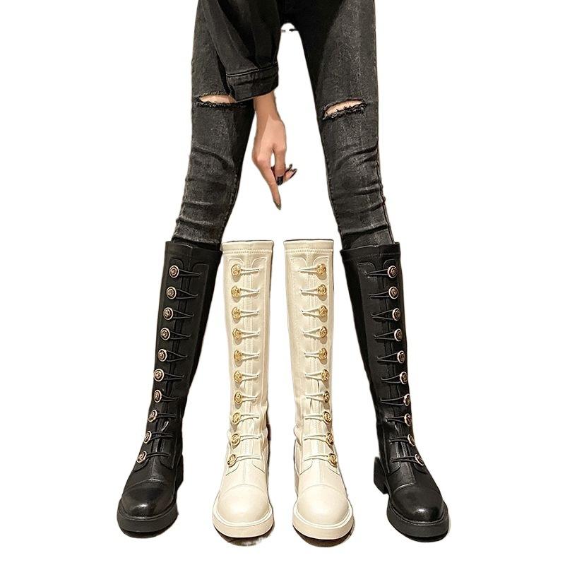 Xiaoxiangfeng but knee boots women's 2025 autumn and winter new thin Internet celebrity badge knight boots medium and high elastic boots