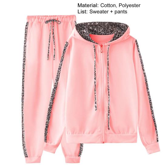 Pantaloni in felpa con cappuccio a maniche lunghe Set in due pezzi con cuciture leopardate con coulisse Completo sportivo Streetwear