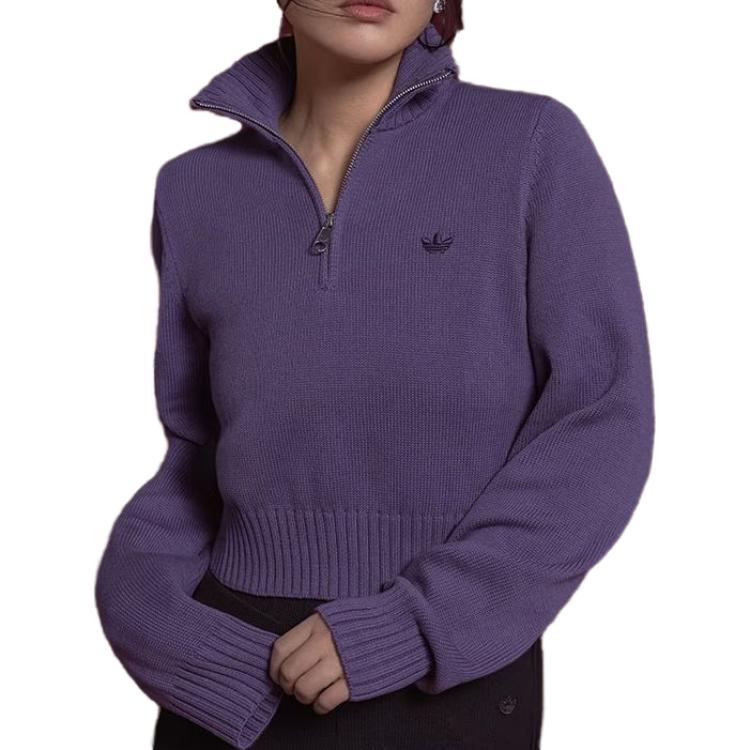 Adidas Originals Premium Essentials Half Zip Knitwear Women's Dark Gray Violet IJ8296