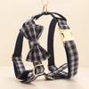 Plaid Pet Walking Harness Set with Bow Design, Adjustable Vest Collar Leash Kit for Small Dogs