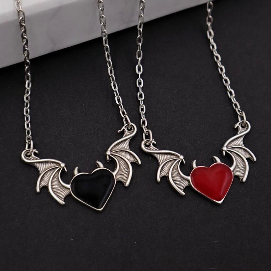 Gothic Black/Red Heart Wing Necklace Jewelry