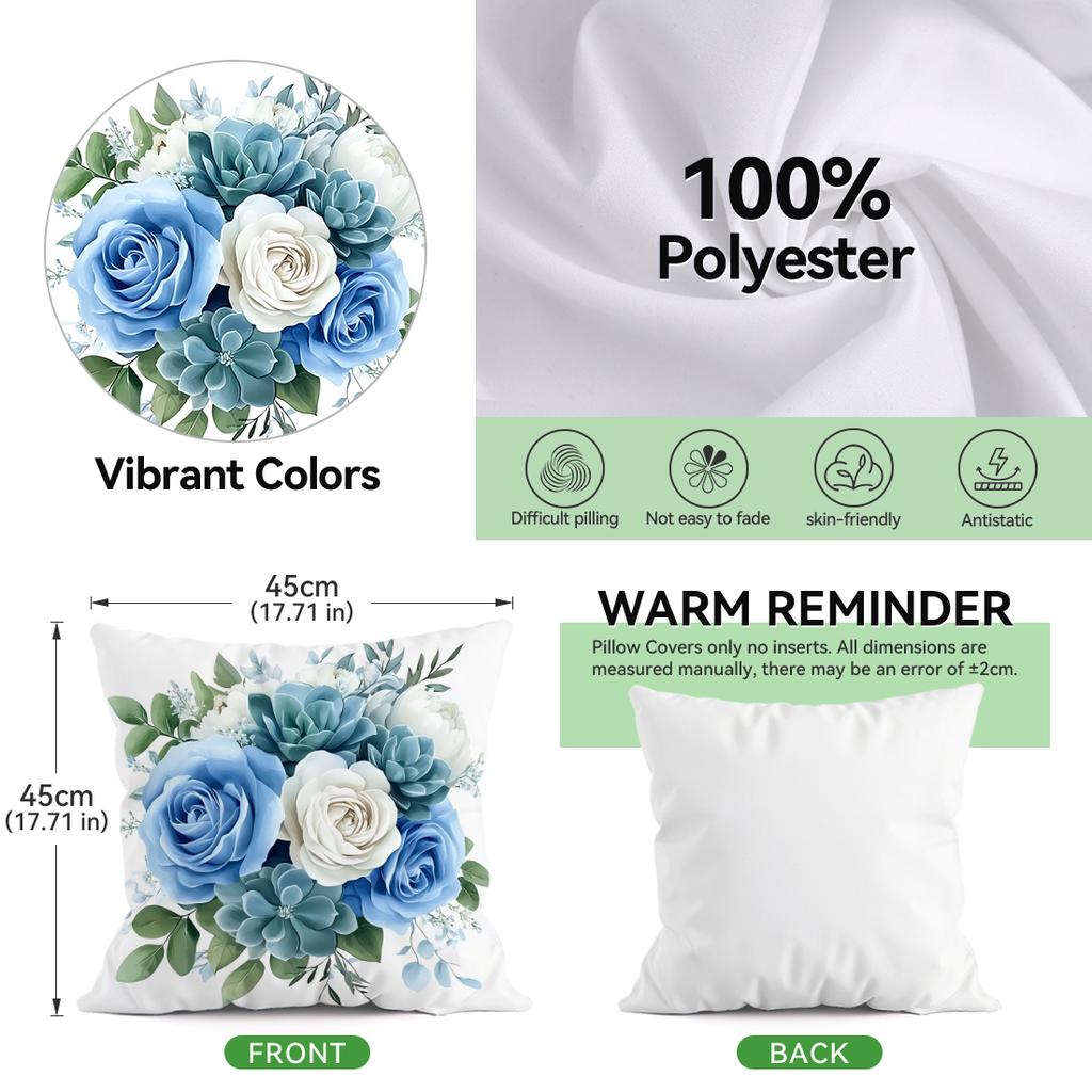 blue and white roses Cushions Pillowcase Polyester Cushion Cover Throw Pillow Pillowcover Home Car Sofa Decor