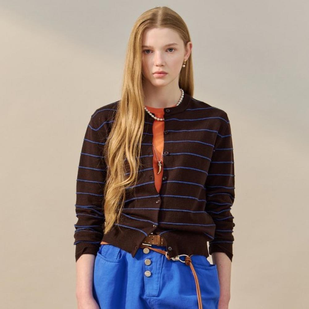 Maxza Line Stripe Round Neck Knit Cardigan Zf03qd004na sky blue/FREE