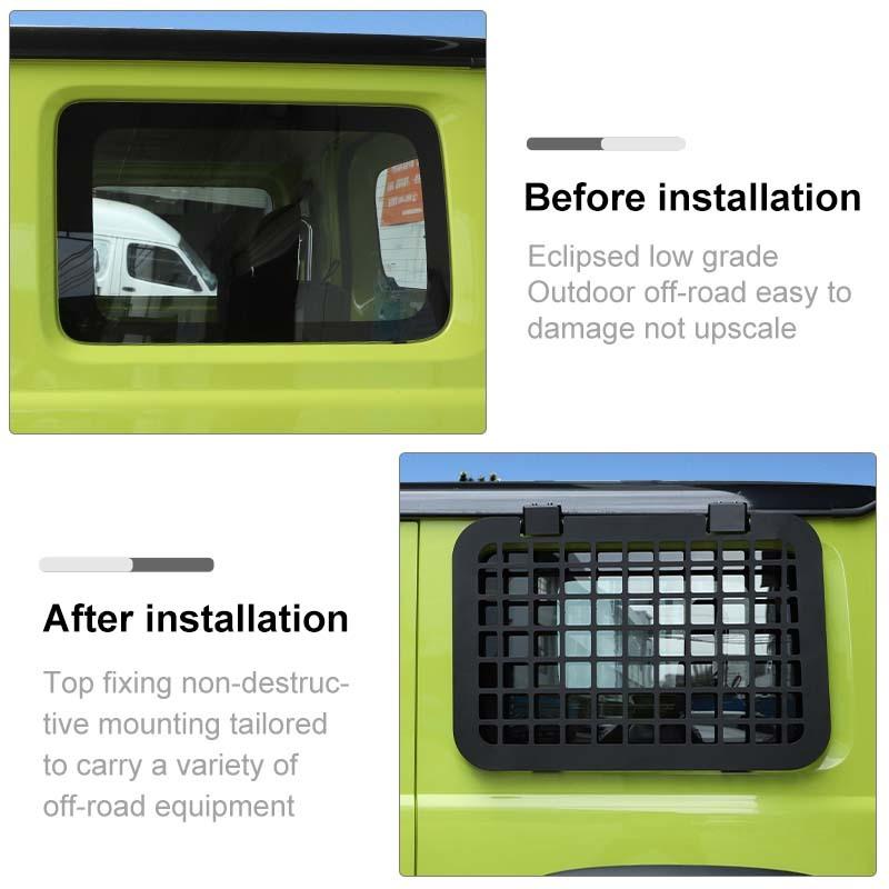 Car Rear Window Glass Armor Fences Vent Protective Frames Shelf  For Suzuki Jimny 2019 Up Car Accessorise ( Aluminum Alloy )