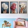 3 szt. Dekoracje ścienne kwiaty pióra bezramowe minimalistyczny design płótno kobieta wzór artystyczny obraz dla domu