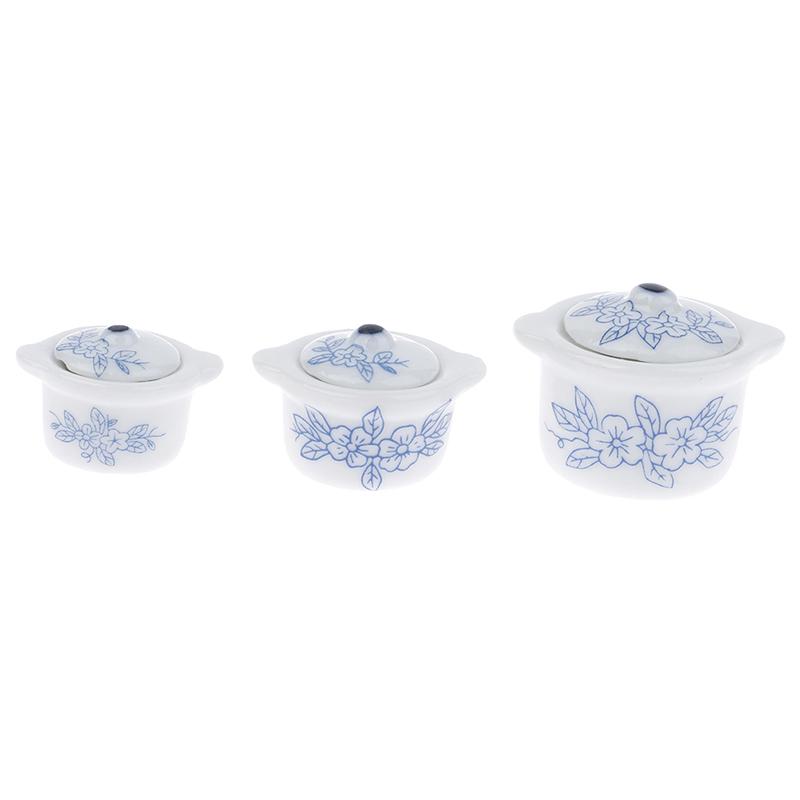 3Pcs 1/12 Dollhouse Miniature Ceramics Soup Pot Simulation Kitchenware Model