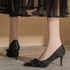Fashion Spring New Thin Heel Single Shoes Women's Pointed Head Satin Shallow Mouth Butterfly Knot Anti-slip Wear-resistant High Heels