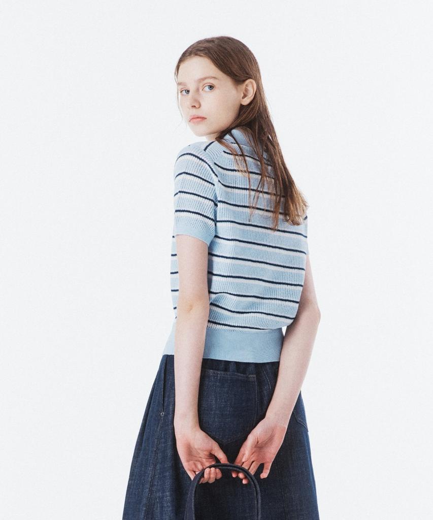 BROMPTON LONDON W Stripe Half Sleeve Knit - Sky Blue (P262Wkt132)