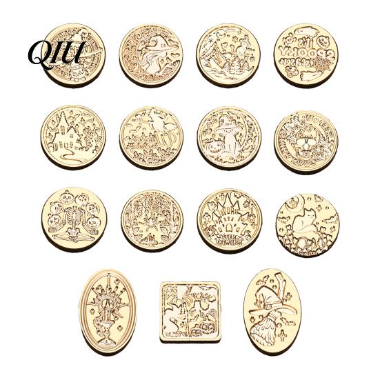 Wax Seal Head Replacement Halloween Themed Brass Stamp Head, Pumpkin Ghost Witch Bat Engraved Hand Account Decoration Sealing for Envelope Journal