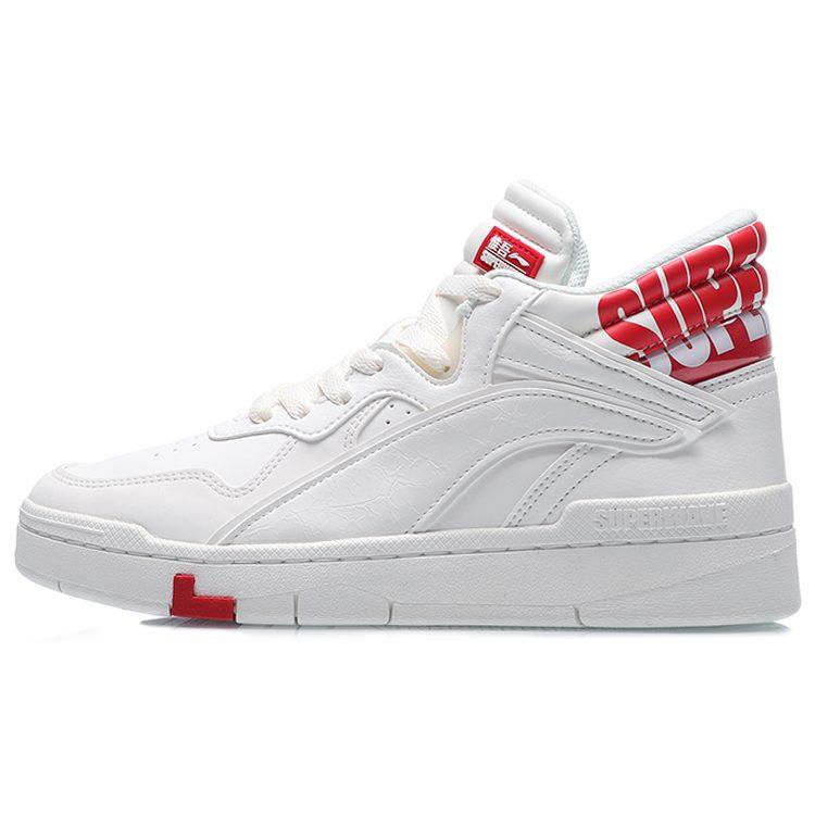 Li Ning Wave Coverage Thermal Slip Resistant Mid top Skateboard Shoes Women's White Red AGCQ238-1