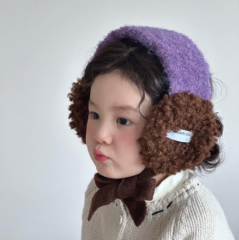 New Korean Kids Ear Muffs Winter Plush Tie-Back Ear Warmers Color Block Knitted Ear Covers for Girls Warm Fleece Headband