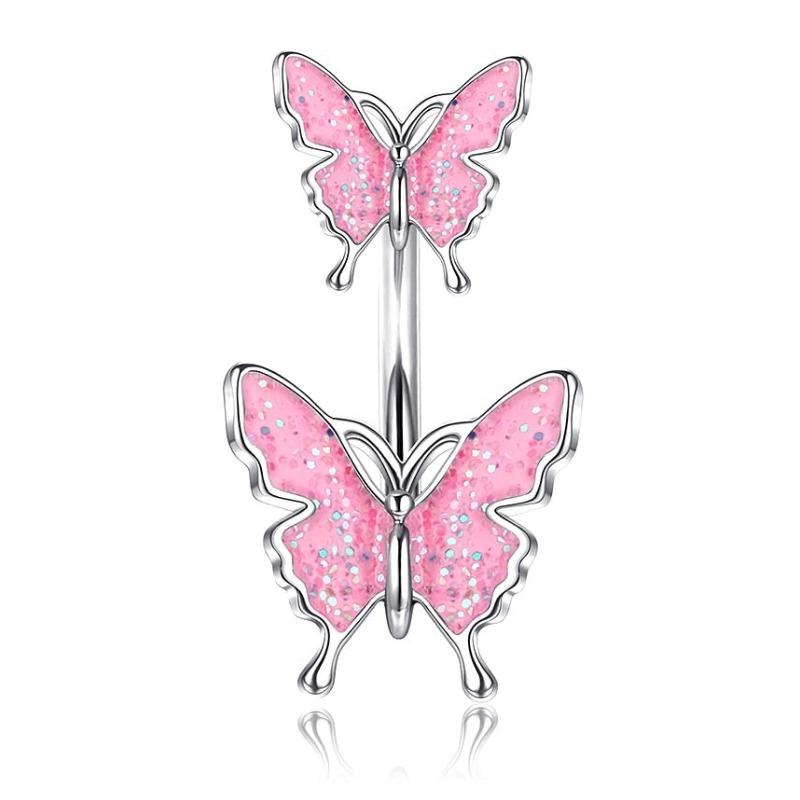 1CS Belly Button Rings Surgical Stainless Steel Belly Piercing 14G Cute Pink CZ Dangle Belly Rings Piercing Jewelry for Women