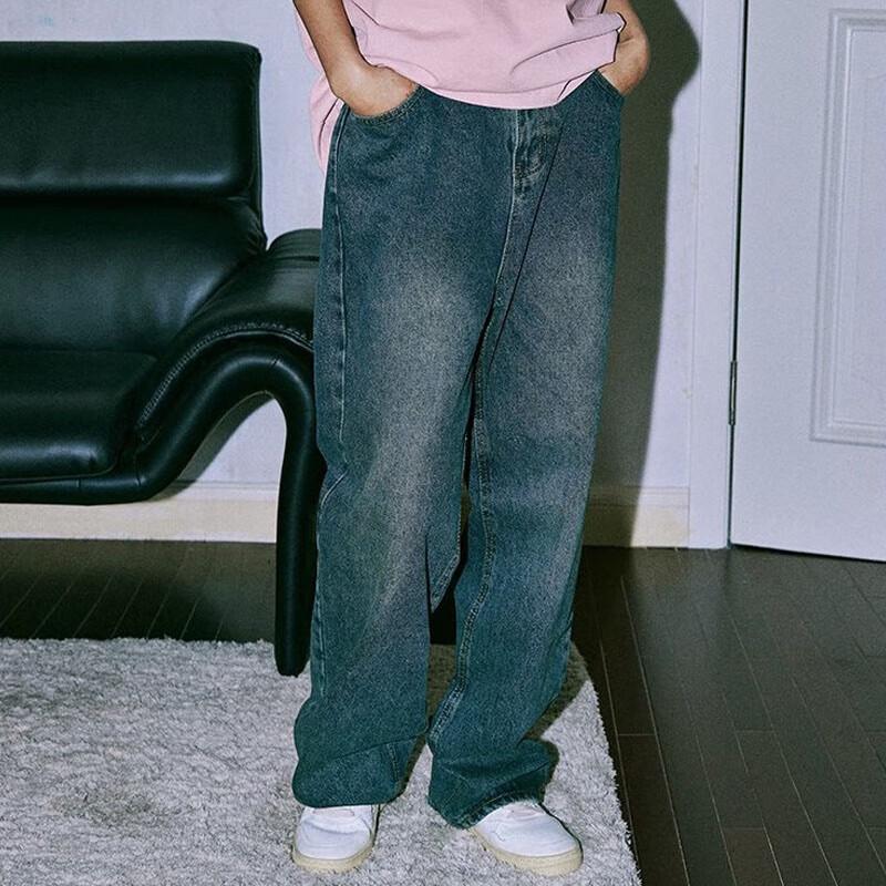 LEMANISM Men's American High Street Loose Straight Jeans