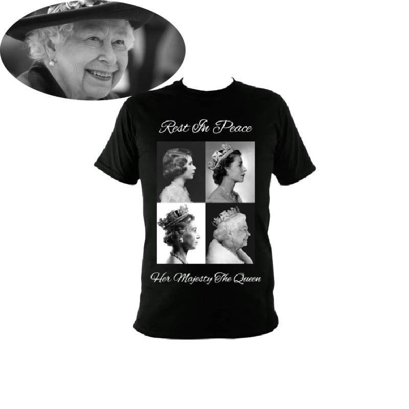 Gedenk-Unisex-T-Shirt für Königin Elizabeth II. mit kurzen Ärmeln in Schwarz und Weiß