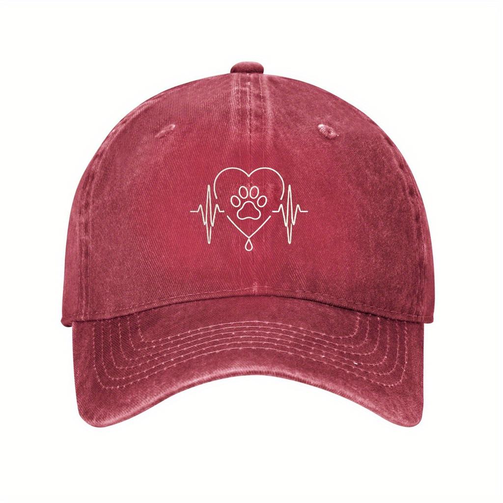 Paw Heartbeat EKG Dog Lover Baseball Cap Cotton Adjustable Casual Dad Hat Unisex Outdoor Activities