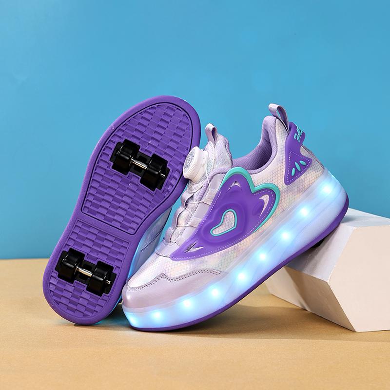 Childrens Skate Shoes USB Light Comfortable Roller-skating Sneakers Outdoor Sports Walking Girls Pink Roller Skate Shoes for Kid