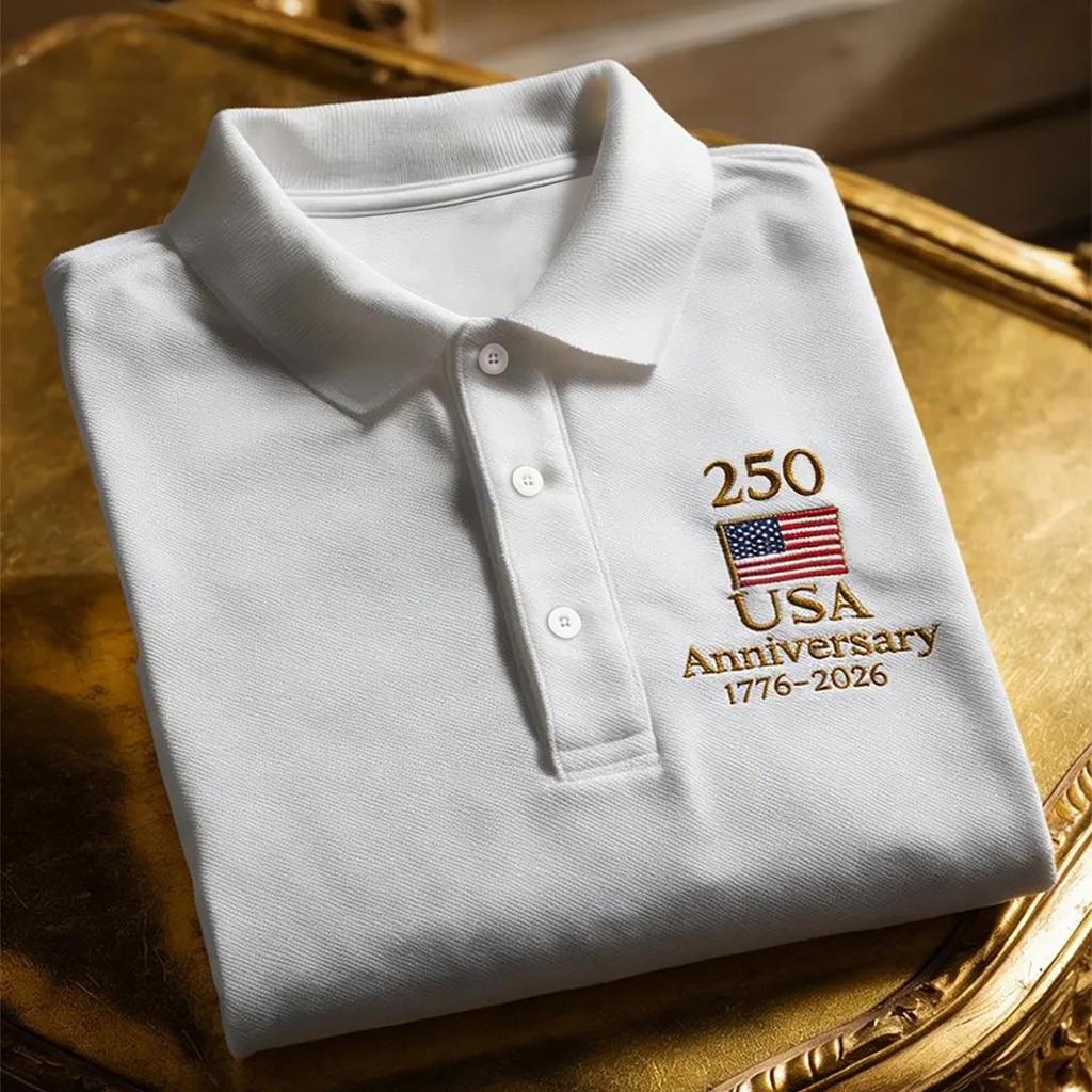 Men's Casual Polo Shirt USA Anniversary 1776-2026 Printed Short Sleeve Collared Shirt Lightweight Breathable Fabric Comfortable Fit