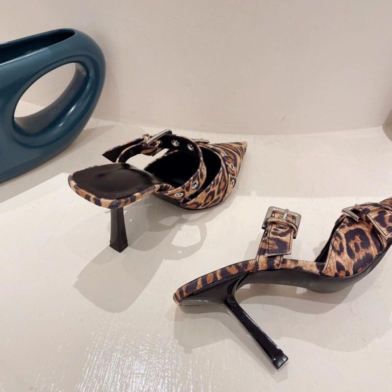 Nuova Moda Fibbia Cintura Motivo Leopardo Tacchi Alti a Spillo, Pantofole Baotou Argento Europee e Americane, da Donna