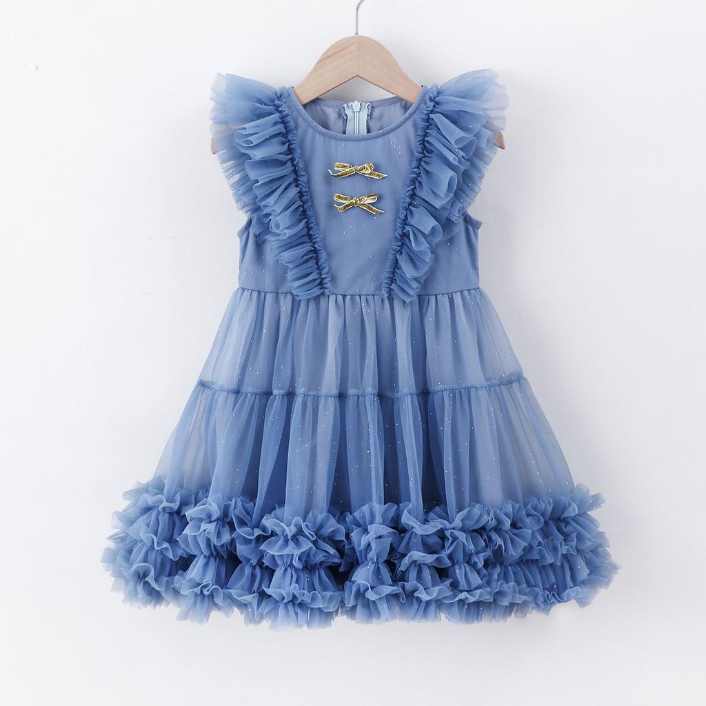 Children's Fashion Flying Sleeve Dress Princess Dress Mesh Dress