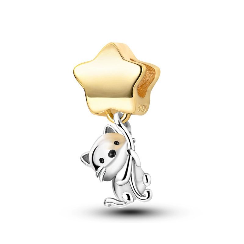 New 925 Silver Cute Cat Dog Charm Heart Pendant Beads Fit Bracelet DIY Women Jewelry Fine Gift