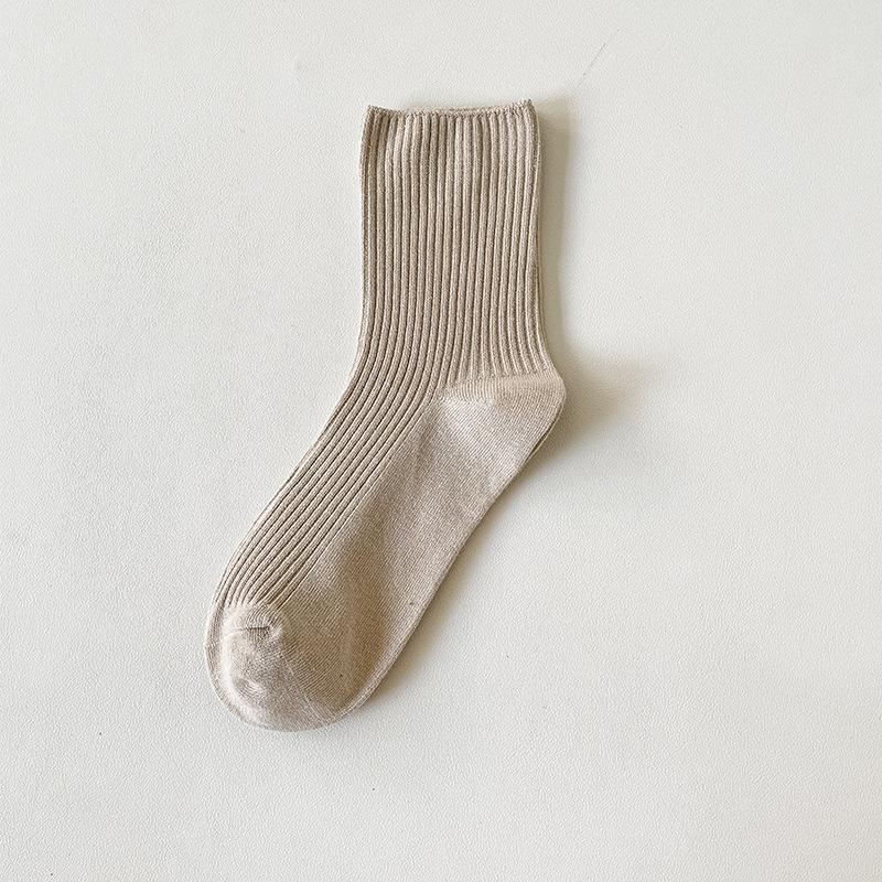 Dongdaemun Wuyin Women'S Socks Double Needle Combed Cotton Stacking Socks Coffee Series Sweat-Absorbing Versatile Medium Tube Socks