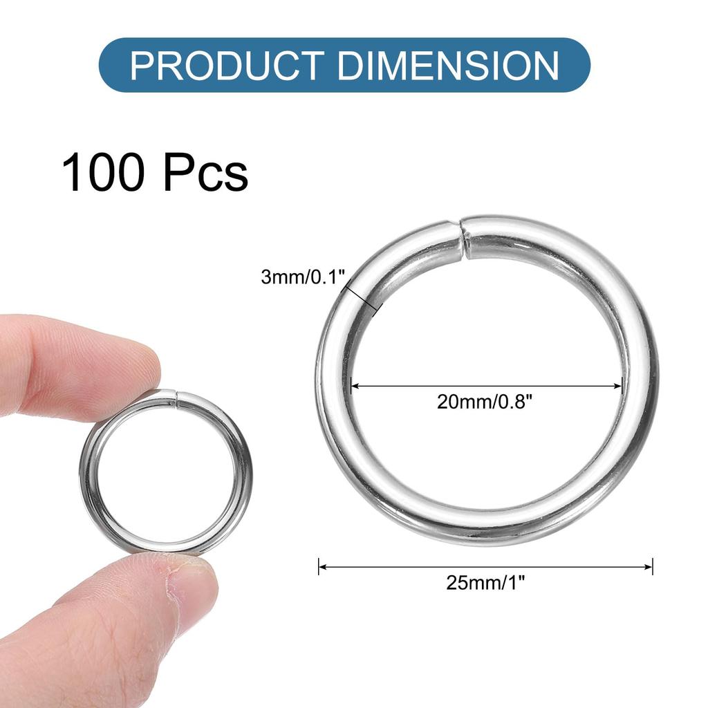 100pcs Metal O Rings Round Ring Buckle Small Welded Multipurpose Metal Rings for Camping Dog Luggage Belt Craft DIY Accessories Silver Tone [uxcell]