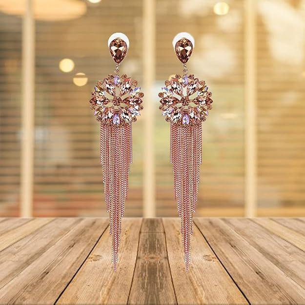 Jewellery Gifts Stylish Latest Western Ear Rings Gold Plated Crystal Handmade Tassel Long Earrings