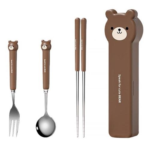 Stainless Steel 3-piece Cutlery Set Including Chopsticks, Spoon, Fork, and Storage Case. Perfect for Lunch Boxes, Adult and Student Use. Perfect for C