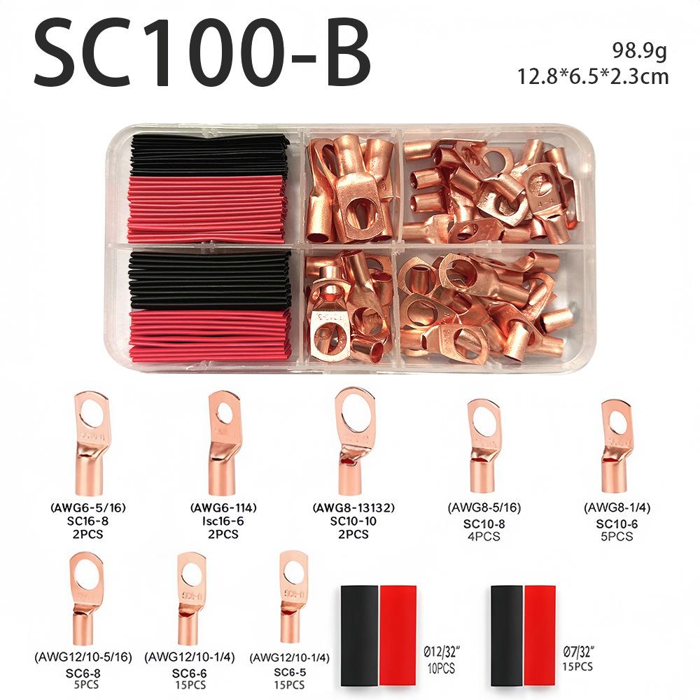 60/100/130Pcs Awg 4 6 8 10 12 Ring Lug Kit With Shrink Tubing 50 Battery Cable Lugs With Shrink Copper Terminal Connectors