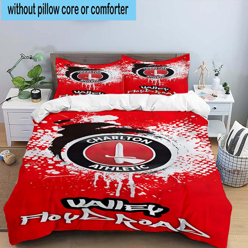 3PCS Football Charlton-Athletic Crest Bedding Set,Including 1pc Duvet Cover And 2pcs Pillowcases Perfect for Bedroom, Dormitory, Fan Christmas Gift