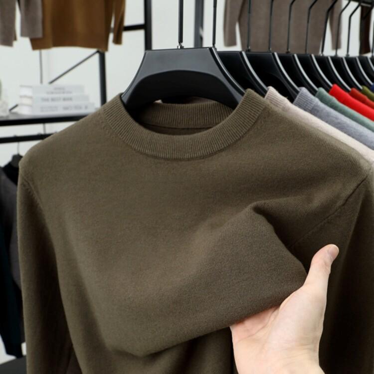 Men's Thick Knit Sweater - Round Neck, Solid Color, 500g, Autumn/Winter