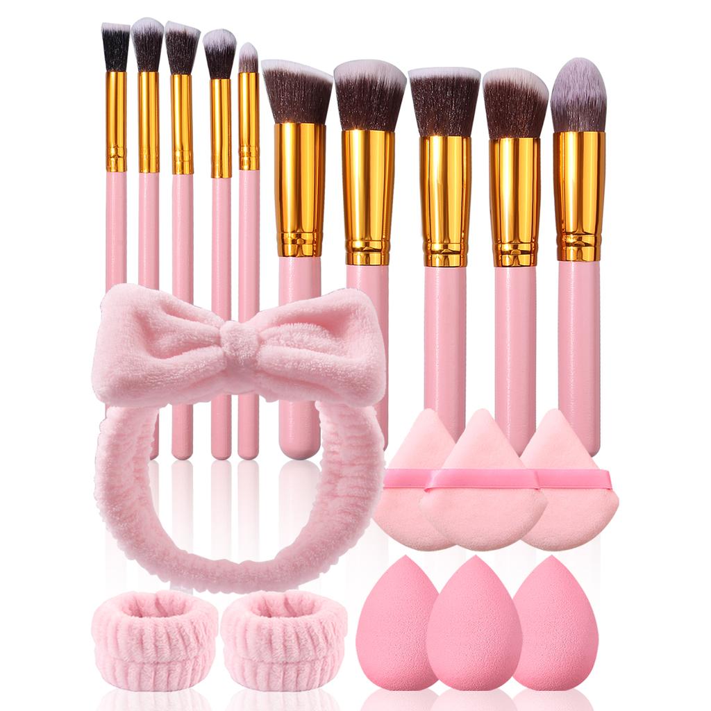 6/10/19PCS Professional Makeup Tool Set: 10 Makeup Brushes, Hair Bands, Wristbands, 6 Sponge Powder Puffs, Soft and Durable