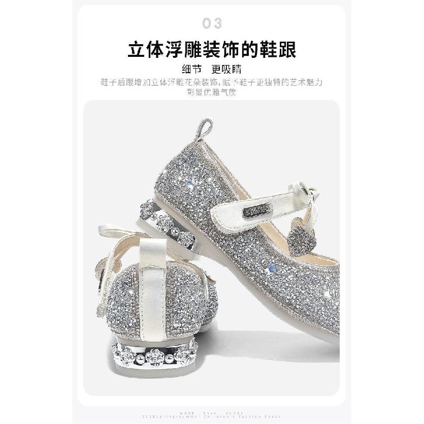 Girls Princess Shoes Children's Sparkling Shoes Autumn Soft Sole Little Girls Single Shoes Small High Heels Crystal Leather Shoes