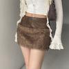 Fashion Fur Patchwork Leather Skirt Women's Short Low Waist Slim Fit Hot Girl Hip Skirt
