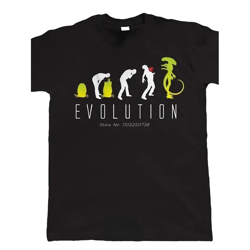 Men's Alien Evolution T-Shirt - Xenomorph to Alien Sci-Fi Print, Black Cotton Short Sleeve Tee with Iconic Movie Creature Phases, Casual Round Neck