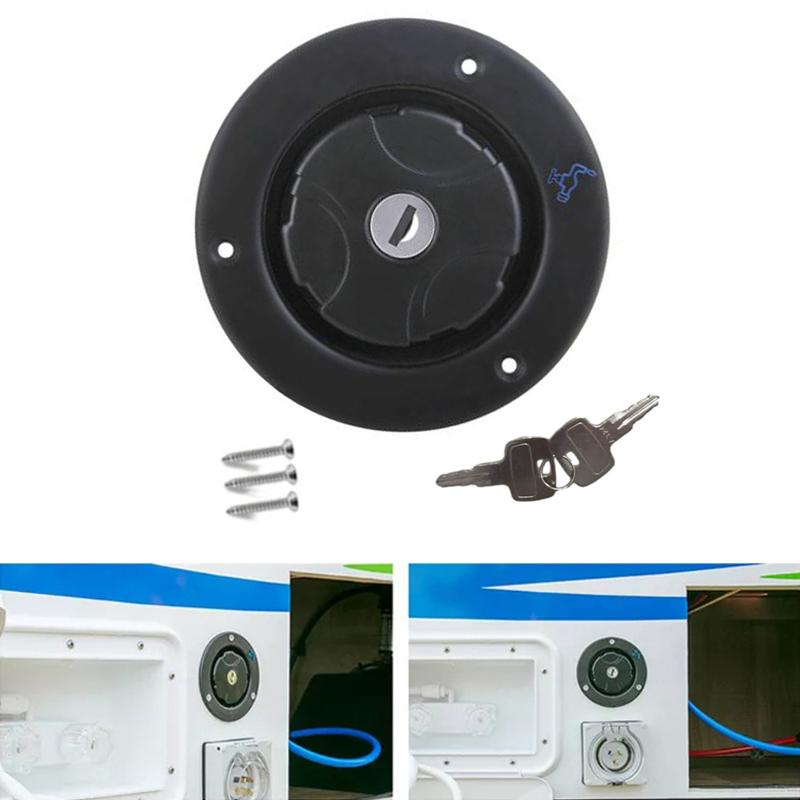Universal RV Caravan Locking Water Filler Cap With Two Keys -Black Motorhome Locking Water Cap Fresh Water Inlet