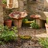 Flower Shape Metal Bird Bath Rusted Vintage Iron Art Bird Water Dispenser Handcrafted Ground Insert Flower Garden Stake
