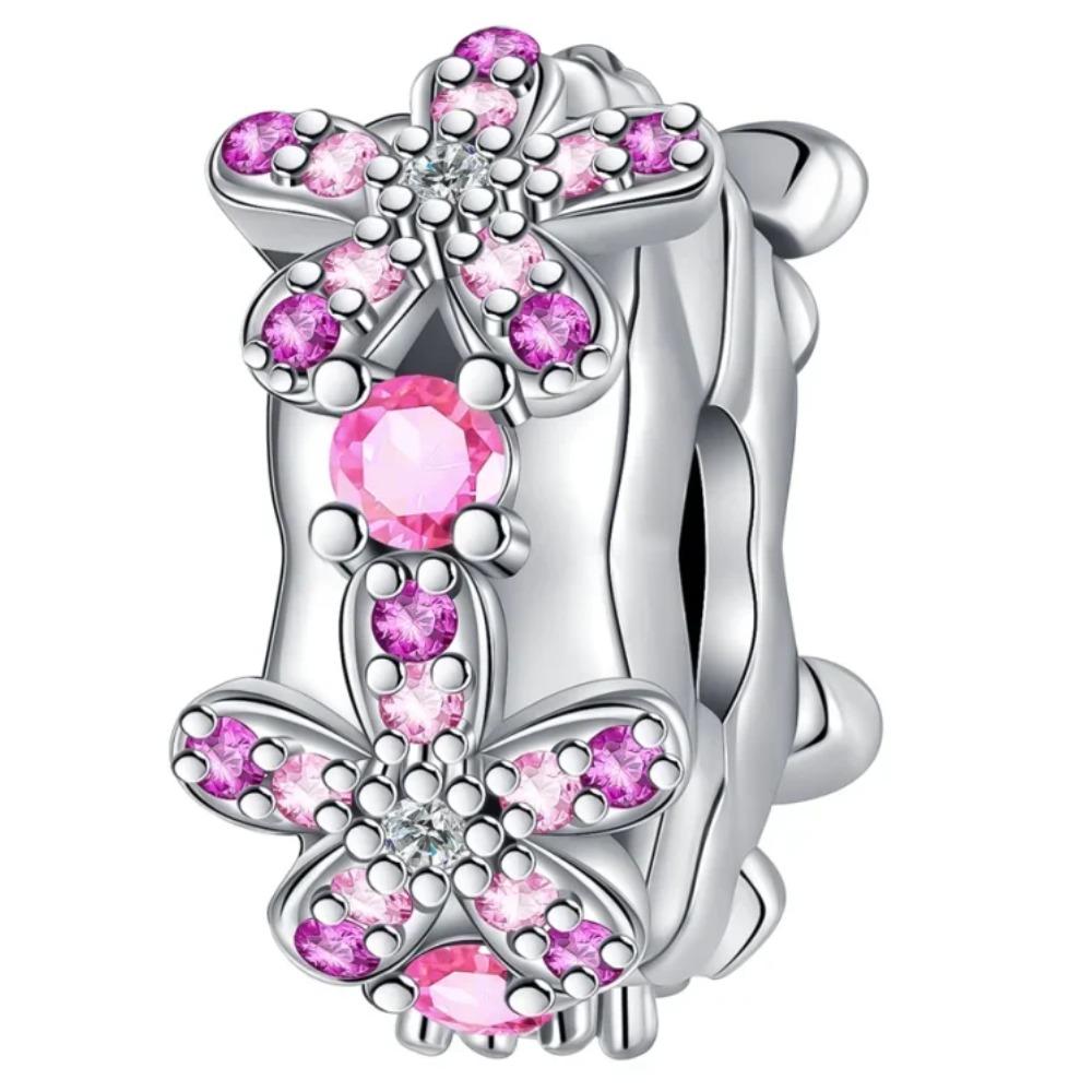 925 Silver Pink Blossom Dangle Charm Butterfly Heart Flower Rose Bird Bead For DIY Necklace Bracelet Fine Jewellery