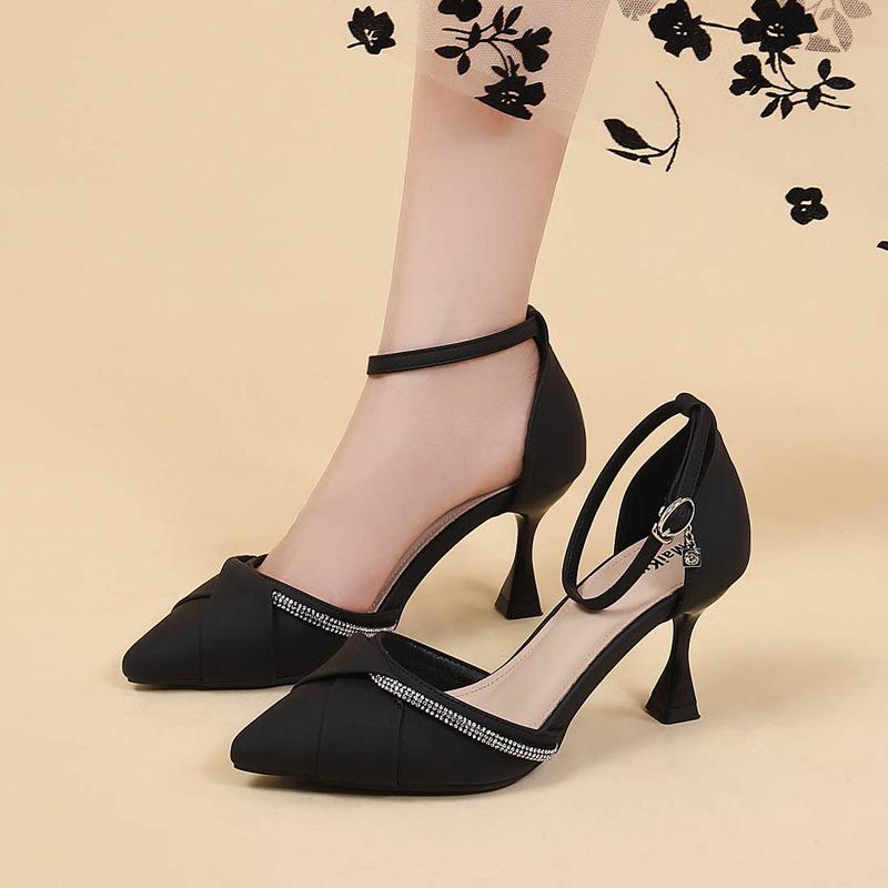 Newest Style High Heels Sexy Pumps Women Shoes 7cm Rhinestone Wedding Shoes for Women Bride Shallow Pointed Single Shoes