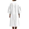 Women's Casual Loose Fit Half Zip Dress with Stand Collar and Puff Sleeves