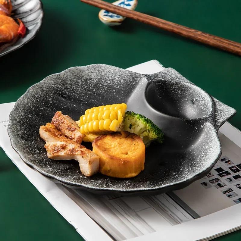 8inch Dark Japanese Style Dinner Plate Under-glazed Ceramic Partition Dinner Dishes Dessert Tray Sushi Dinnerware Microwave Safe