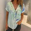 Womens Short Sleeve V Neck Printed Casual Blouse