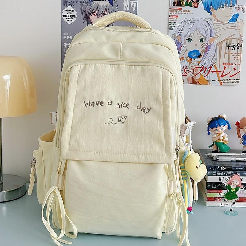Japanese Style Light Solid Color Backpack Outdoor Travel Large-capacity Casual All-matching College Student Commuting Schoolbag