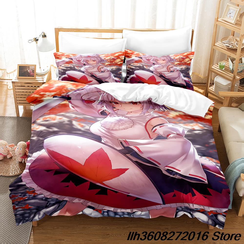 Comforter Kawaii Inubashiri Momiji Touhou Bedding Set Single Twin Full Queen King Size Bed Set Adult Kid Bedroom Three-Piece Suit Ani