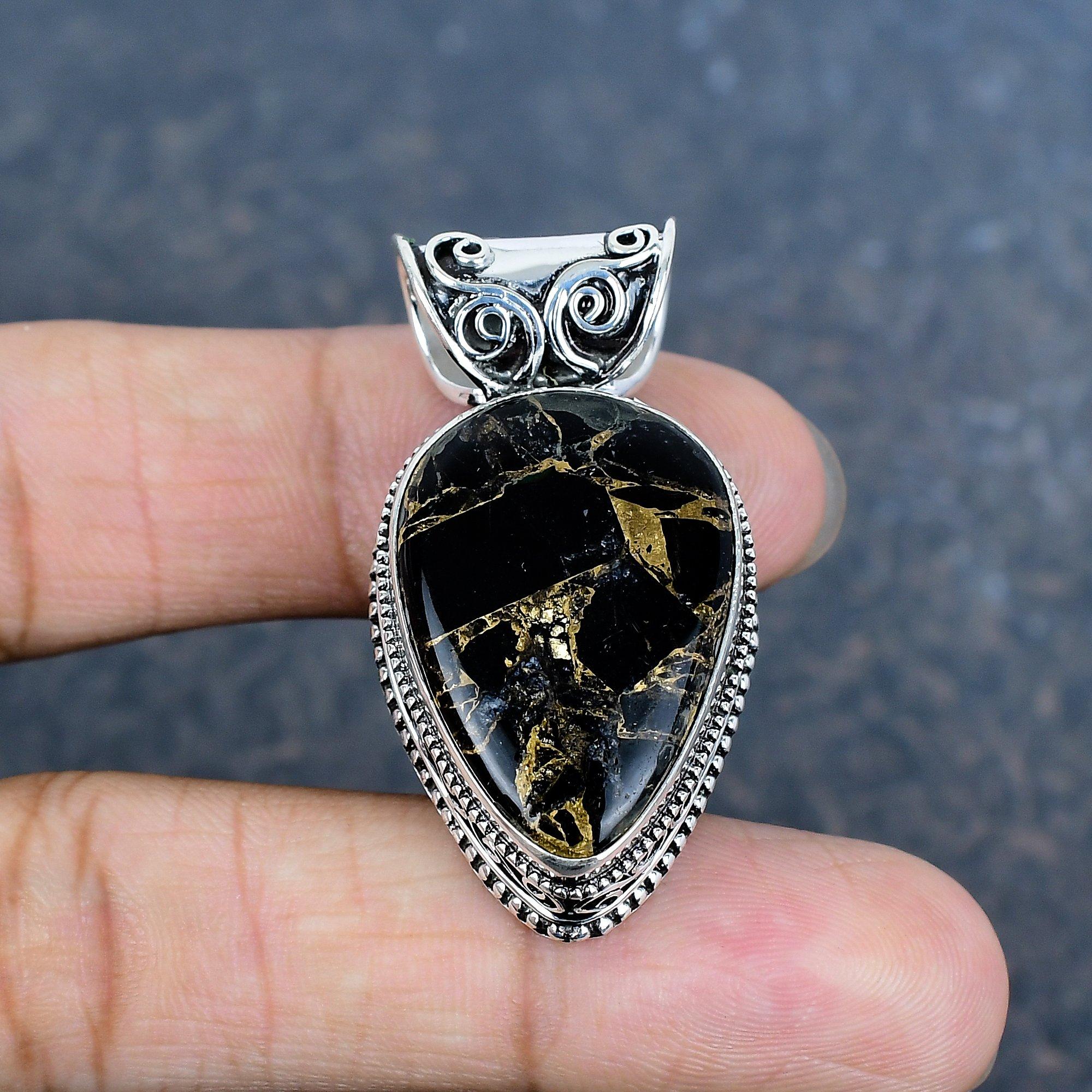 

Медный кулон с черным турмалином ручной работы, кулон из стерлингового серебра 925 пробы, антикварное украшение, для подарка на помолвку 1.77 Inches