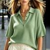 Damenmode Casual Sommer Frühling Einfarbig Druck 1/2 Ärmel POLO Hals Blusen & Hemden
