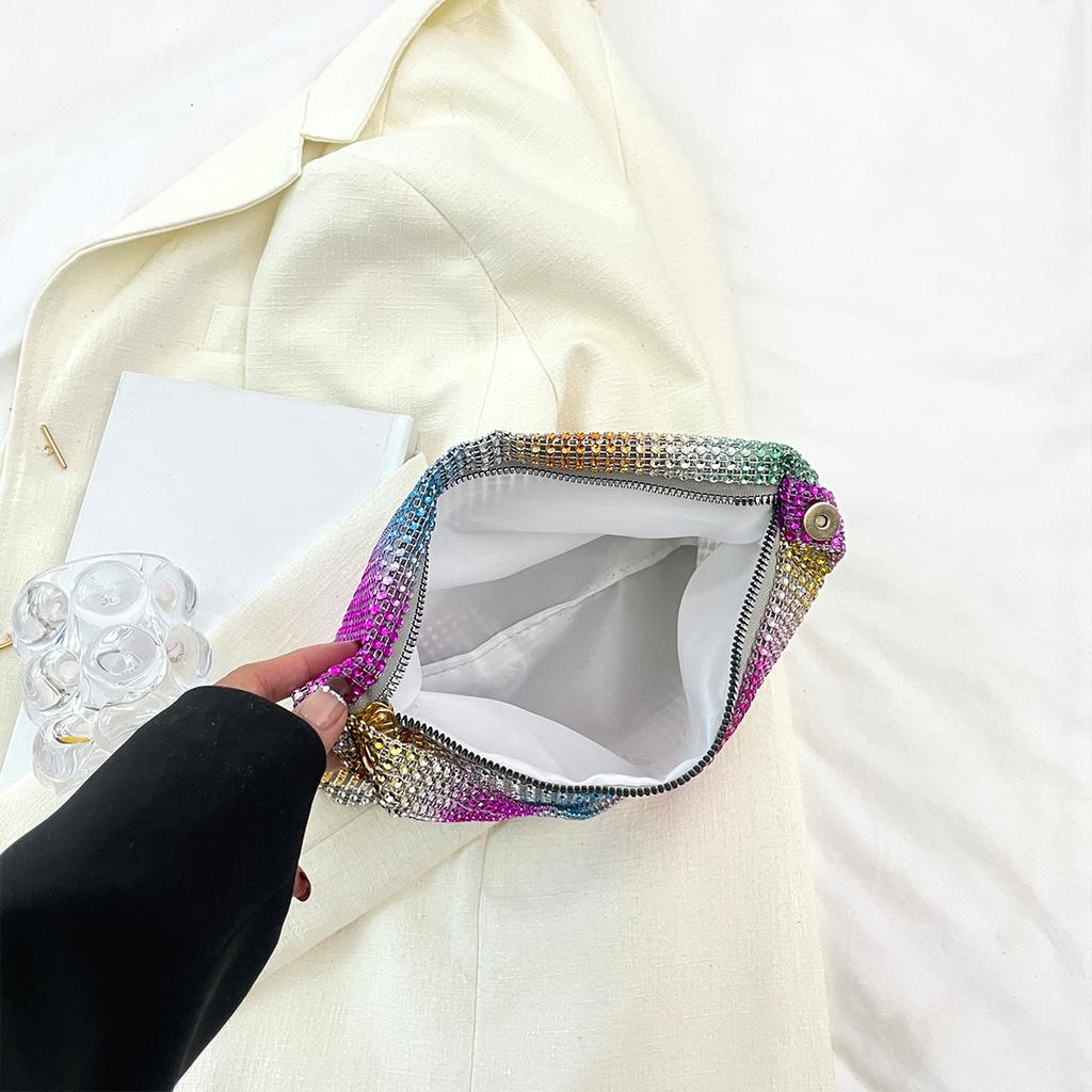 Glamorous Evening Bag Shoulder for Women Shiny Rhinestone PVC Handbag with Zipper for Party Gala Formal Events