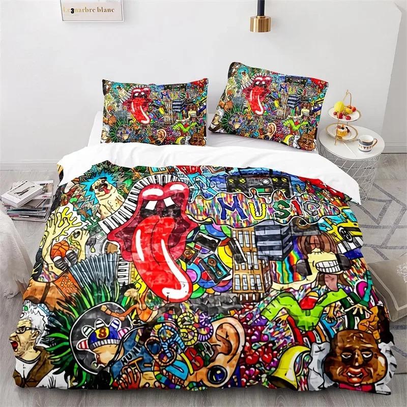 Set Copripiumino Graffiti King Set Biancheria da Letto Microfibra Hip Hop Moderno Street Art Copripiumino Per Bambini Ragazzi Decorazione Camera da Letto Giovani