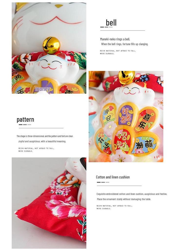 Electric Waving Lucky Cat Ceramic Ornament for Home, Living Room, Shop, or Cashier Desk.