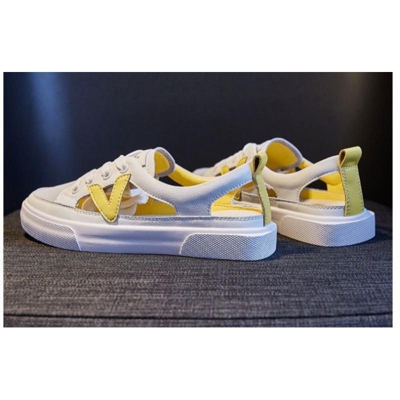 Sportiniai sandalai, moteriški viršutiniai drabužiai vasaros studentams, tinkami laisvalaikio balti batai plokščiu dugnu